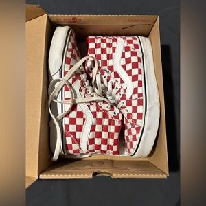 Vans Women’s Red and White Checkered Sneakers